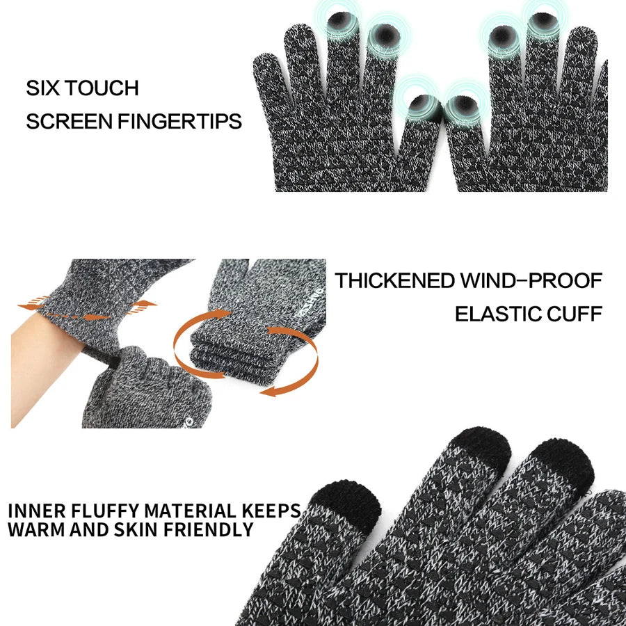 Unisex Winter Touchscreen Gloves - Thick Thermal Knit with Anti-Slip Silicone Palm