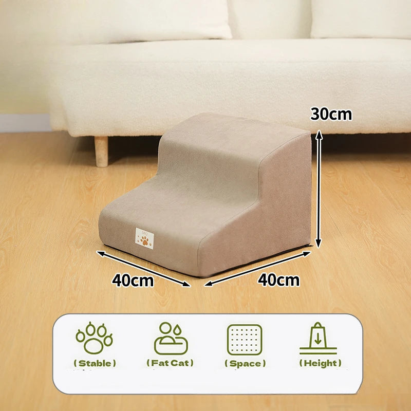 2- or 3-Step Memory Foam Pet Stairs — Removable Washable Cover Dog & Cat Ramp for Sofa and Training