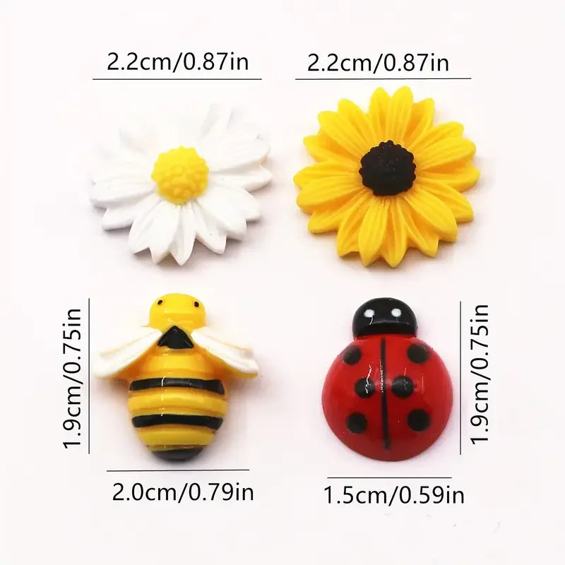 Mixed Resin Daisy, Bee & Ladybug Flatback Charms 10/20 Pack Miniatures for DIY Crafts & Home Decor