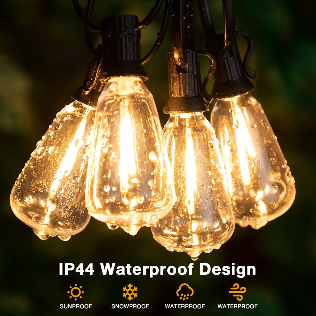 Connectable Waterproof LED String Lights with Shatterproof Water-Drop Bulbs – Dimmable Patio & Garden Garland