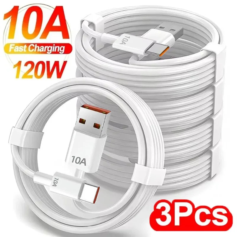 1/2/3 Pack 120W 10A USB-A to USB-C Fast Charging Cable, High-Speed Data Sync, Multiple Lengths (0.25–2 m / 9.8–78.7 in)