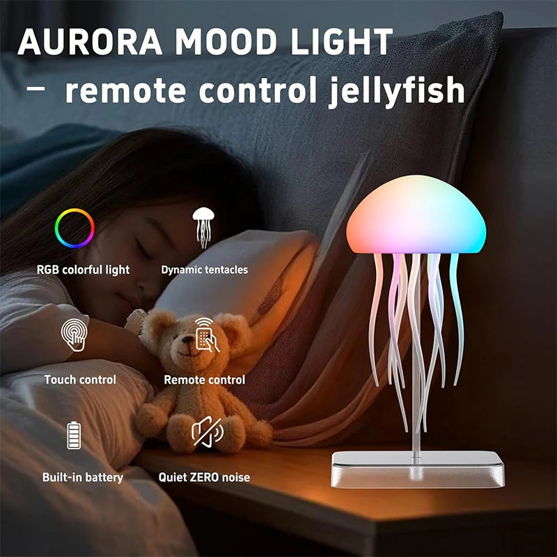 Jellyfish LED Night Light Touch Rechargeable USB-C Mood Lamp with Remote Color-Changing Ambient Light for Bedroom & Kids