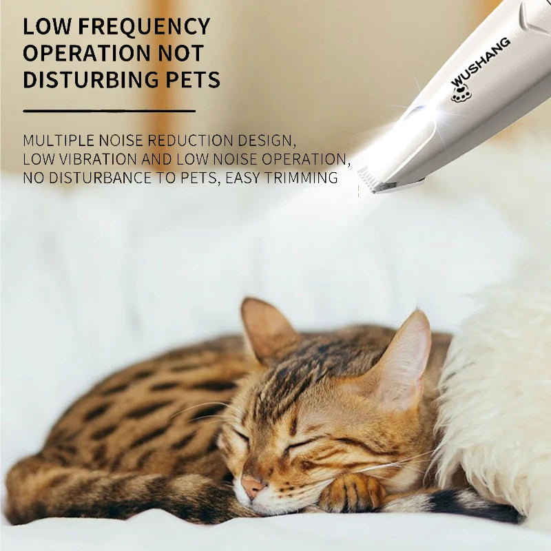 Cordless Pet Grooming Trimmer with LED Light, Waterproof Low-Noise Dog & Cat Paw Face Ear Shaver, Rechargeable