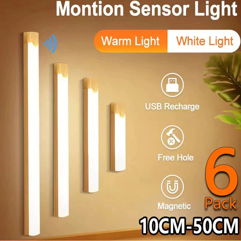 Under-Cabinet Rechargeable LED Motion Sensor Strip Light Magnetic Battery-Operated for Kitchen Cabinet Closet — 10/20/30/50cm (3.9/7.9/11.8/19.7 in)