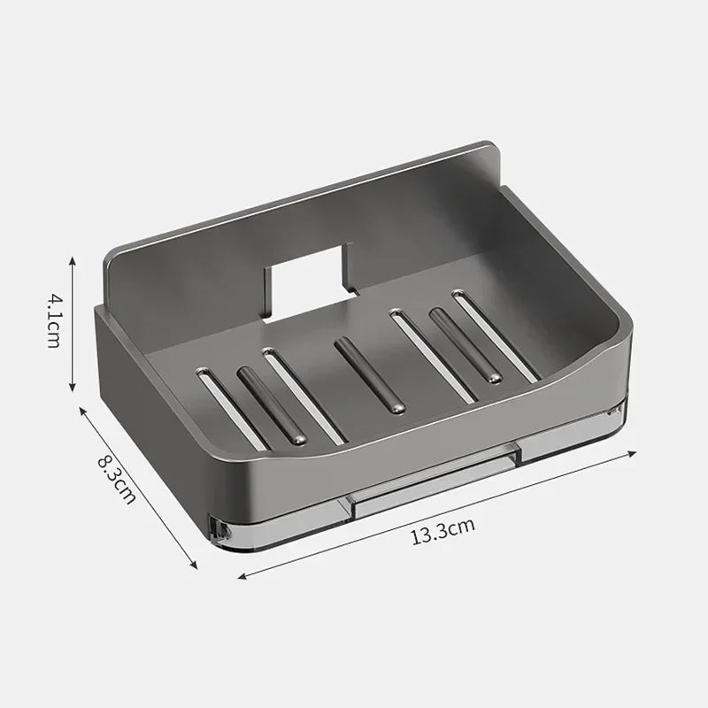 Wall-Mounted Free-Punch Soap & Sponge Holder, Double-Drain Plastic Soap Dish (11.3×8.3×4.1 cm | 4.45×3.27×1.61 in)