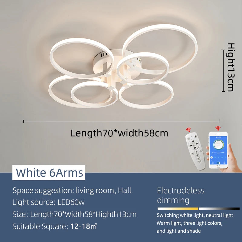 Modern LED Chandelier Dimmable Remote-Control Ceiling Light for Living Room Bedroom Study – Gold or Black, AC 90–260V