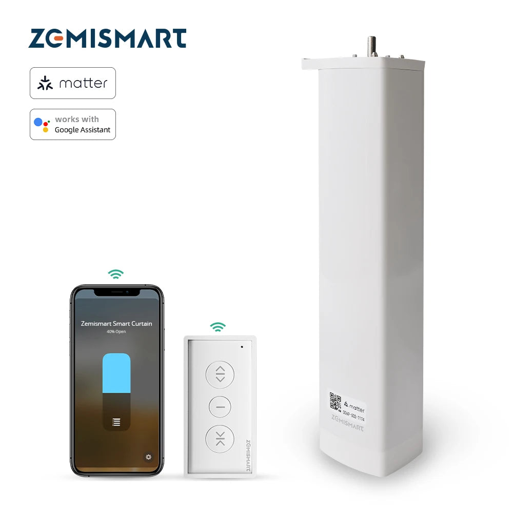 Matter and Thread Smart Curtain Motor App & Voice Control for Google Home Siri SmartThings with RF Remote