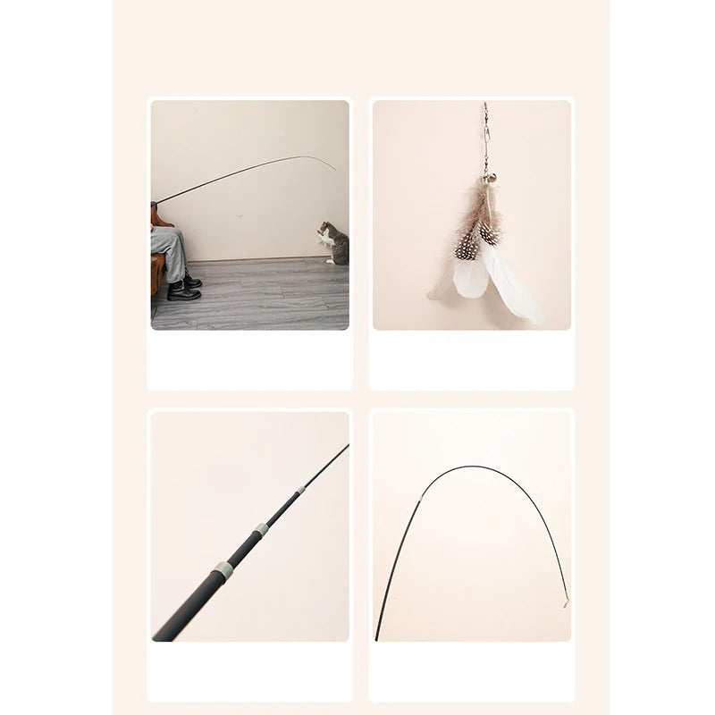 Telescopic Cat Wand 1.8m (6 ft) Extendable Feather Teaser Scratch-Resistant Interactive Cat Toy