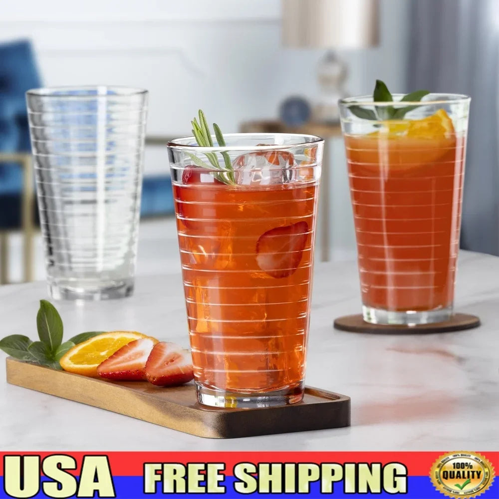 8-Piece 16.2 oz (480 ml) Highball Glasses – Stackable Clear Drinkware Set, Dishwasher Safe Square Glasses for Home Bar & Parties