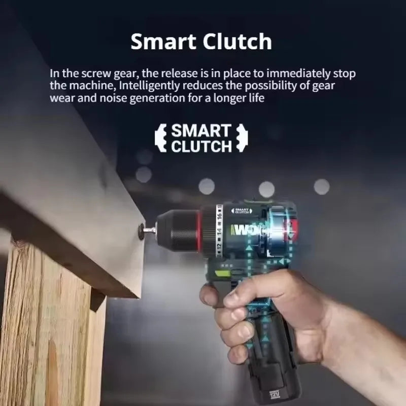Cordless 12V Brushless Electric Drill 50 Nm (37 ft-lb) 1800 RPM Smart Clutch for Home DIY & Metalworking