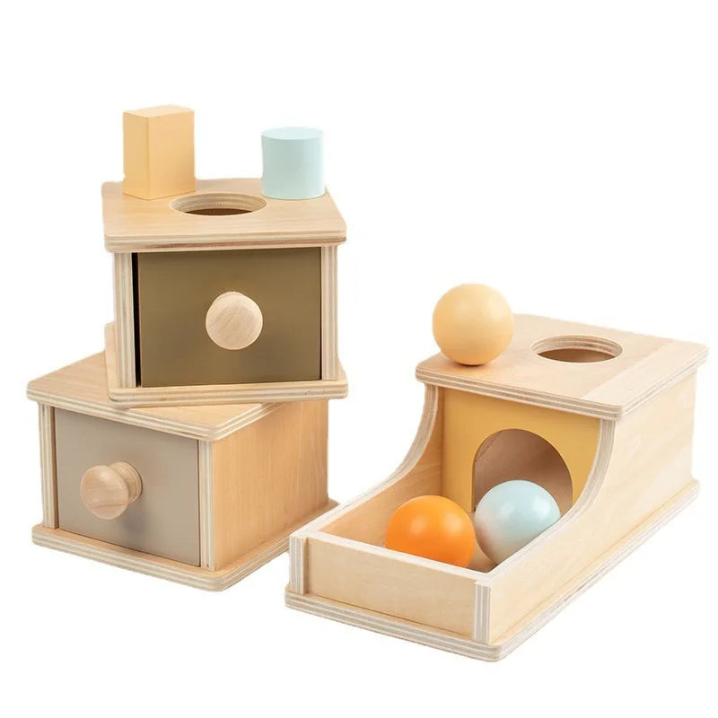 Montessori Wooden Coin Box Drawer Toy - Early Learning Shape Sorting & Counting Game for Babies and Toddlers