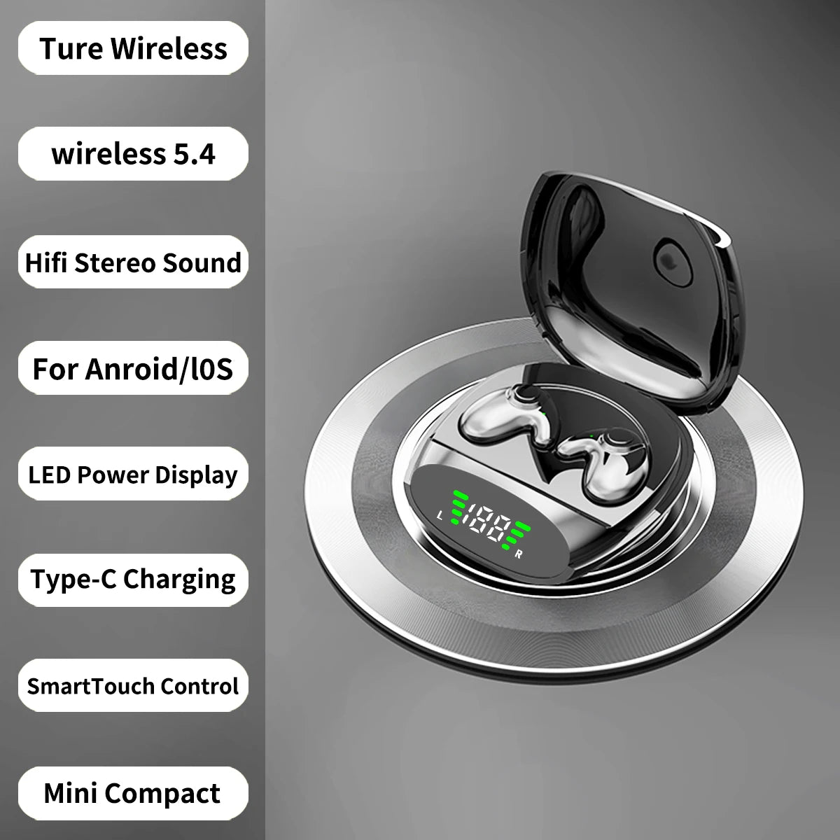 Waterproof Wireless Bluetooth 5.3 Mini Earbuds - Noise-Cancelling In-Ear Headphones for Sleep & Sports