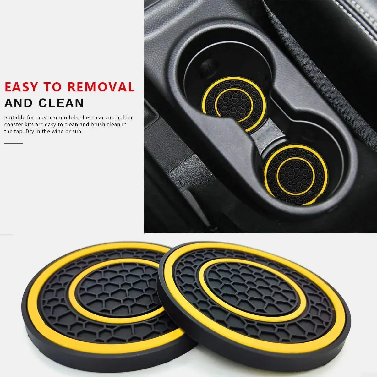 2-Piece Universal Anti-Slip Car Cup Holder Coasters, Dustproof Durable Interior Protectors