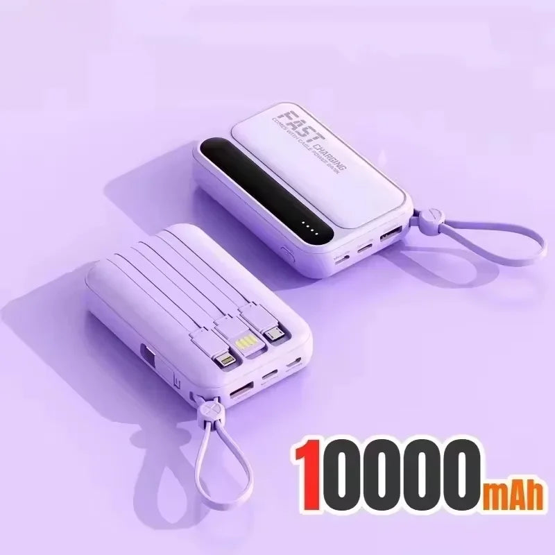 Fast Charging 50000mAh Power Bank with 4 Built-in Type-C Cables - 120W Portable Charger for iOS and Android Devices