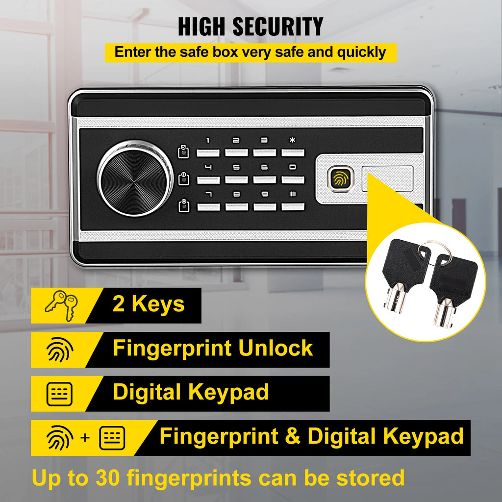 Fingerprint & Digital Lock Home Safe — 0.8 / 1.7 / 2.1 cu ft (22.7 / 48.1 / 59.5 L) Wall-Mount Security Box for Documents, Cash, Jewelry & Guns