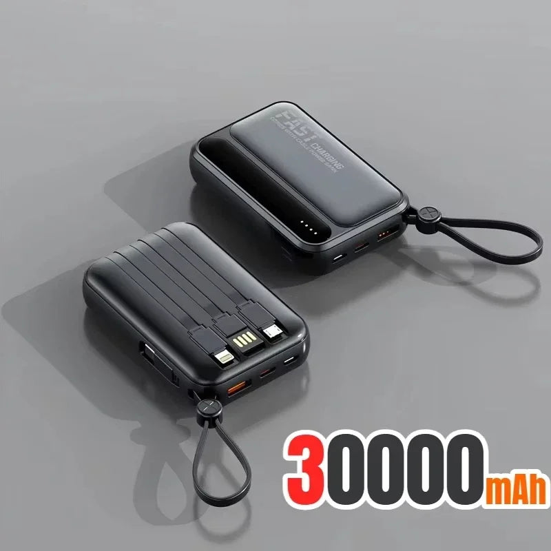 120W Portable Power Bank — 4-in-1 Built-In Cables & LED Digital Display, 10,000/30,000/50,000 mAh, PD 20W
