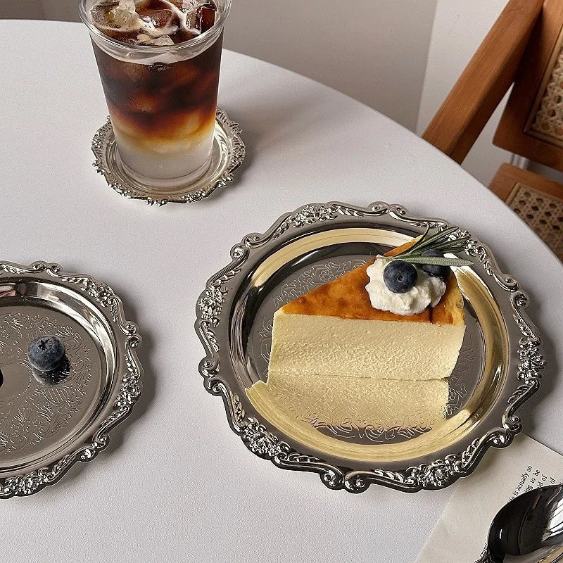 Hexagonal Stainless Steel Dessert Plates - Silver & Gold, 10/15/20/25 cm (4/6/8/9.8 in) - Retro Cake, Snack & Jewelry Tray