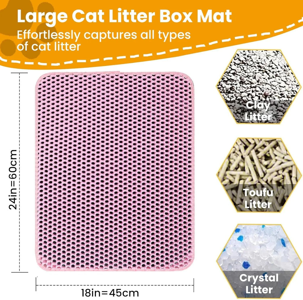Double-Layer Honeycomb Cat Litter Mat – Waterproof Washable Non-Slip Litter Trapper (30x30, 40x50, 45x60 cm / 12x12, 16x20, 18x24 in)