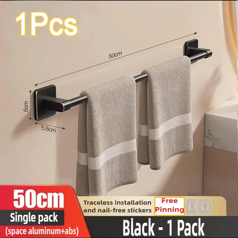 No-Drill Wall-Mounted Towel Rack – Adhesive Aluminum Towel Bar for Bathroom & Kitchen, 50–60 cm (19.7–23.6 in)