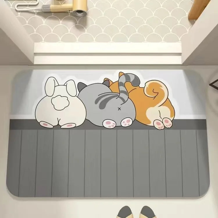 Cartoon Diatomaceous Earth Absorbent Bathroom Floor Mat - Quick-Dry Non-Slip Bath Rug for Toilet, Sink, Bedroom
