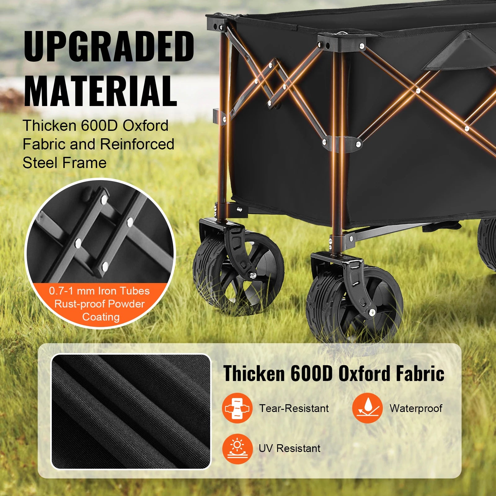 Collapsible Folding Wagon Cart — All-Terrain Beach & Camping Utility Wagon with Drink Holder & Storage Pockets
