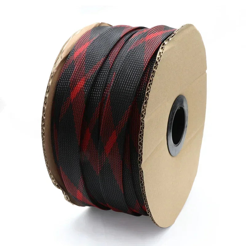Expandable PET Braided Cable Sleeve 3–30mm (0.12–1.18in) High-Density Spiral Wrap — Insulated Wire Protector, Black/Blue, Red, UV Green/Yellow, Purple