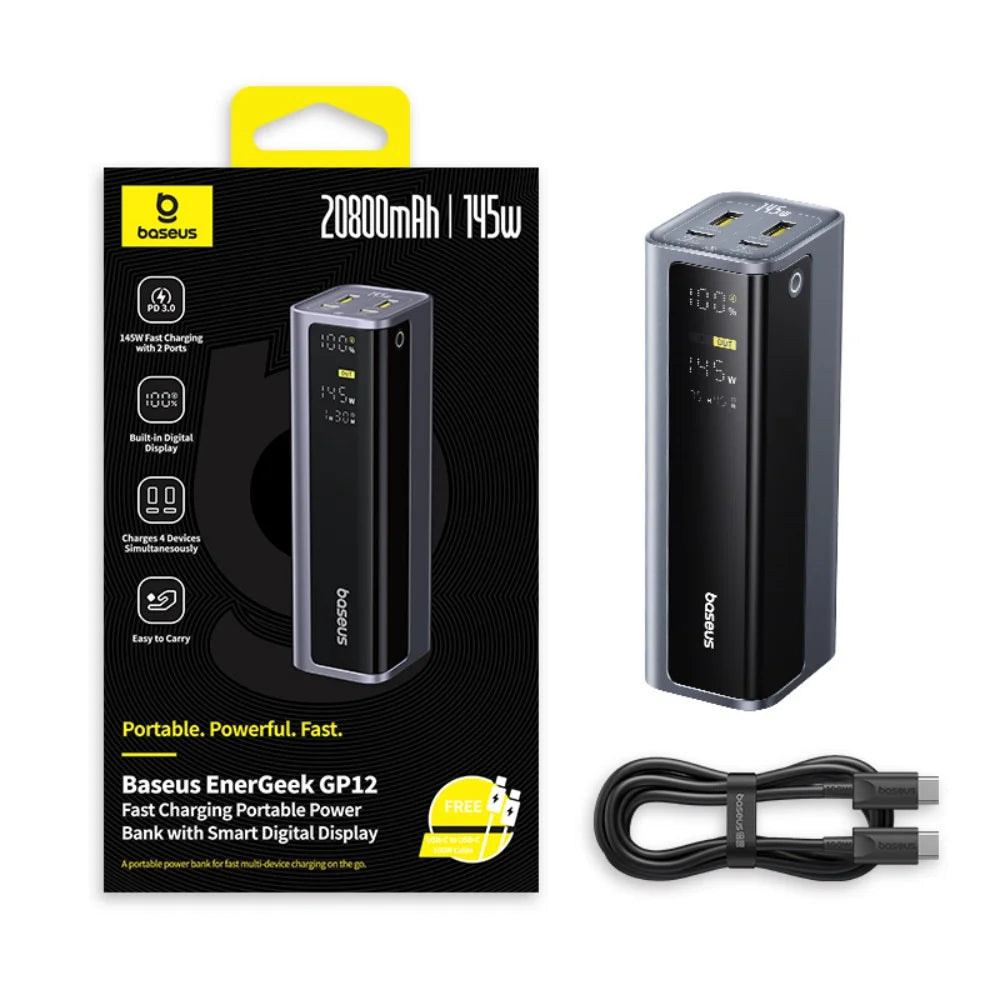 145W 20800mAh Power Bank - PD 100W Fast Charger with Smart Digital Display for Laptop & Phone