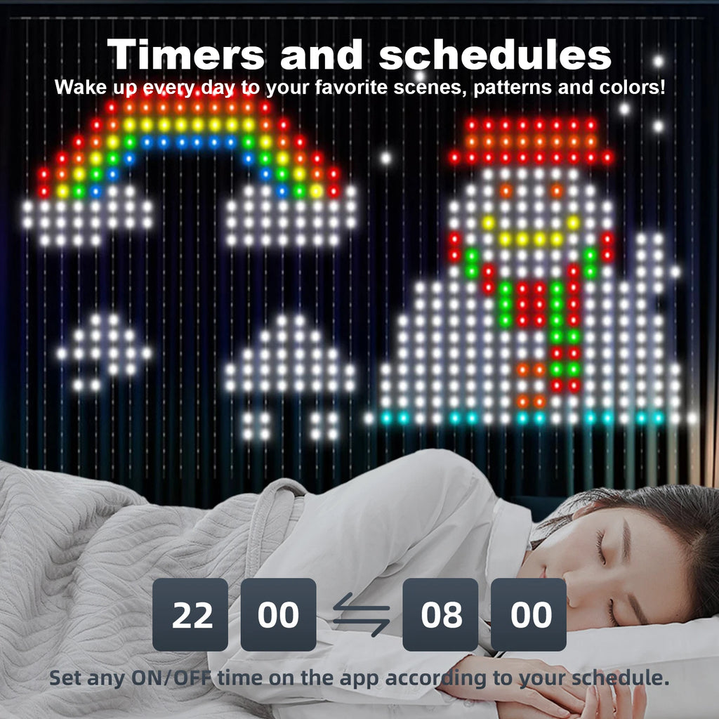 LED Smart Curtain Lights 400-LED RGB Fairy Curtain – App & Music Sync, Remote, IP65 Waterproof (3m×3m / 9.8×9.8ft • 2m×2m / 6.6×6.6ft • 1m×1m / 3.3×3.3ft)