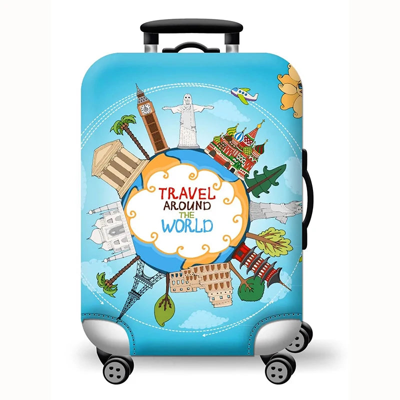 Elastic Stretch Printed Luggage Cover with Zipper & Buckle – Fits 18–32 Inch (46–81 cm) Suitcases – Durable Travel Trolley Protector