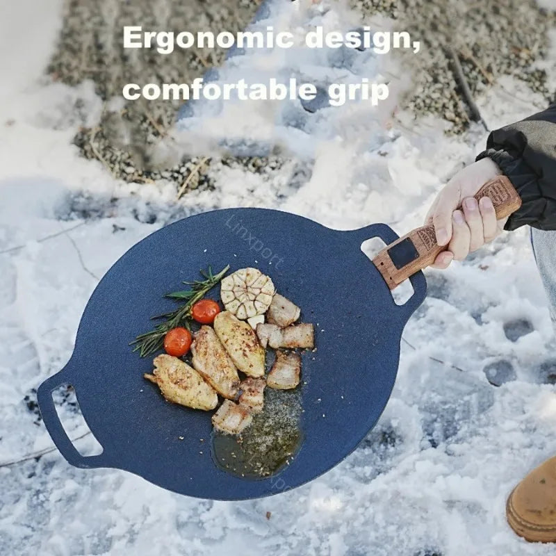 Wooden Grill Pan Handle 16 x 4 x 2 cm (6.3 x 1.6 x 0.8 in) – Adjustable Bayonet Heat-Resistant Insulated Grip for Outdoor Camping