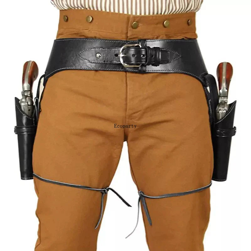 Double Gun Holster Waist Belt – PU Leather Revolver Holster for Renaissance Pirate Cowboy Cosplay
