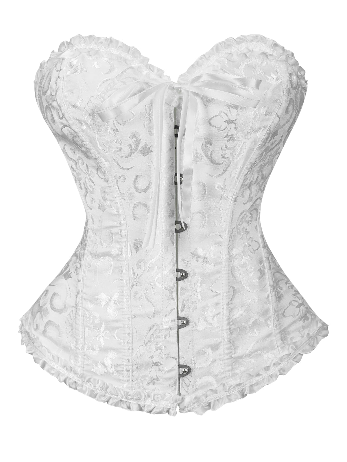 Women's Victorian Gothic Overbust Corset Bustier - Jacquard Brocade Front Busk Waist Cincher