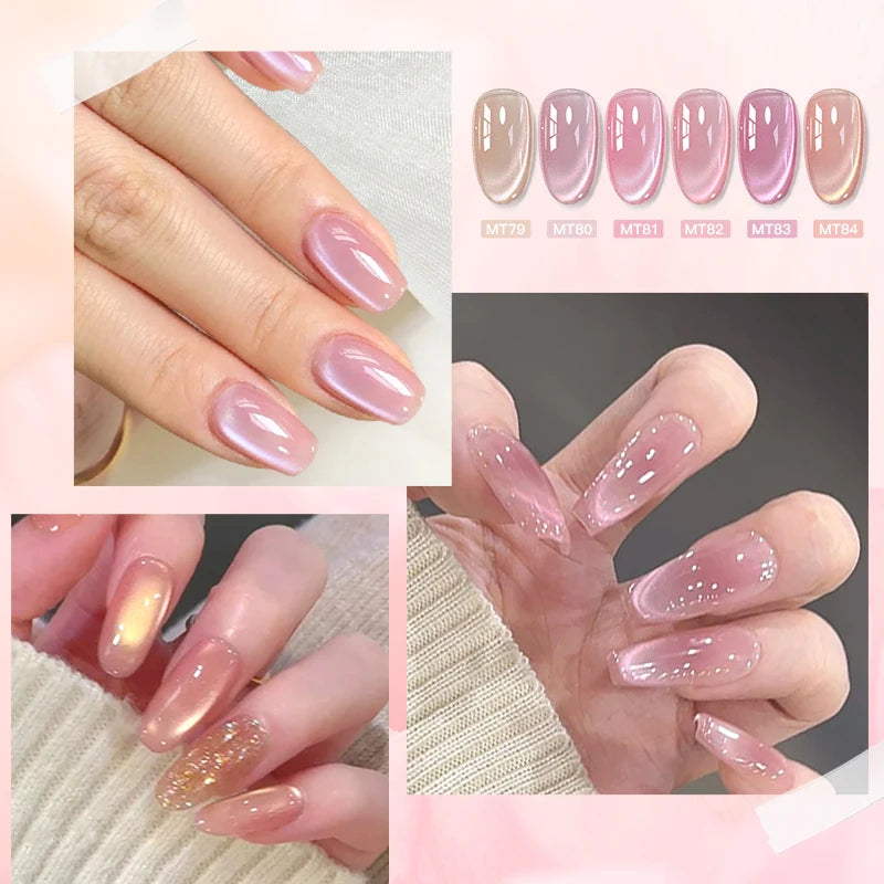 Cat Magnetic Gel Nail Polish 7ml (0.24 fl oz) - Nude Pink Gold Magnetic UV/LED Soak-Off Gel