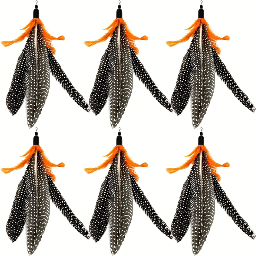 6-Pack Natural Feather Replacement Refills for Cat Wand Toys – Interchangeable Feather Teasers for Indoor Cats