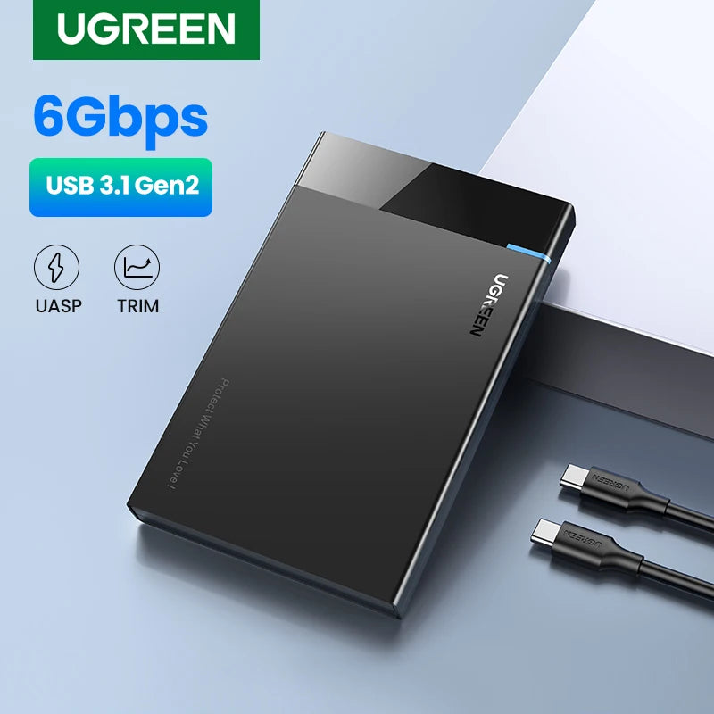 2.5" SATA to USB-C Hard Drive Enclosure — USB 3.1 Gen 2 (10Gbps) UASP Tool-Free SSD/HDD Case, Supports 7mm & 9.5mm, Up to 10TB