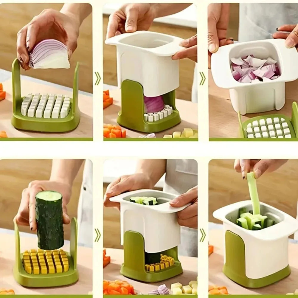 Multifunctional Vegetable Slicer and Dicer Manual Hand-Press Cutter with Stainless Steel Blades
