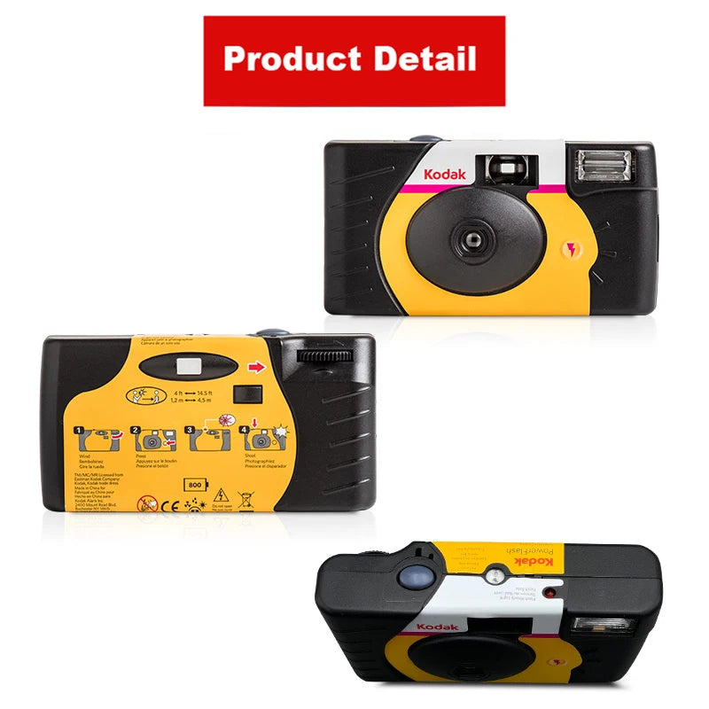 Single-Use Disposable Film Camera — 27/39 Exposures, ISO 800, Built-In Manual Flash