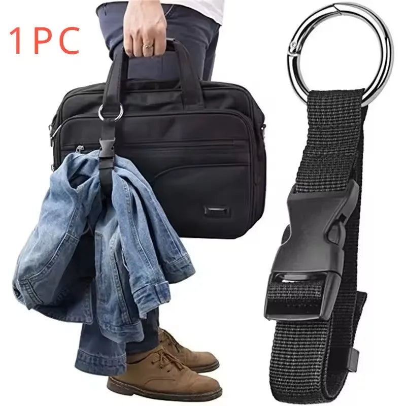 Holiday Travel Portable Black Nylon Luggage Hanging Bag with Zinc Alloy Buckle & External Hook