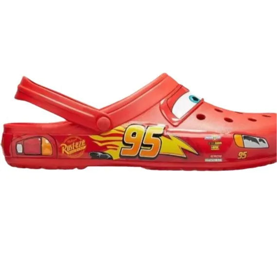 Kids Cartoon Race Car EVA Sandals — Breathable Perforated Clogs with Buckle Strap, Anti-Slip Summer Casual