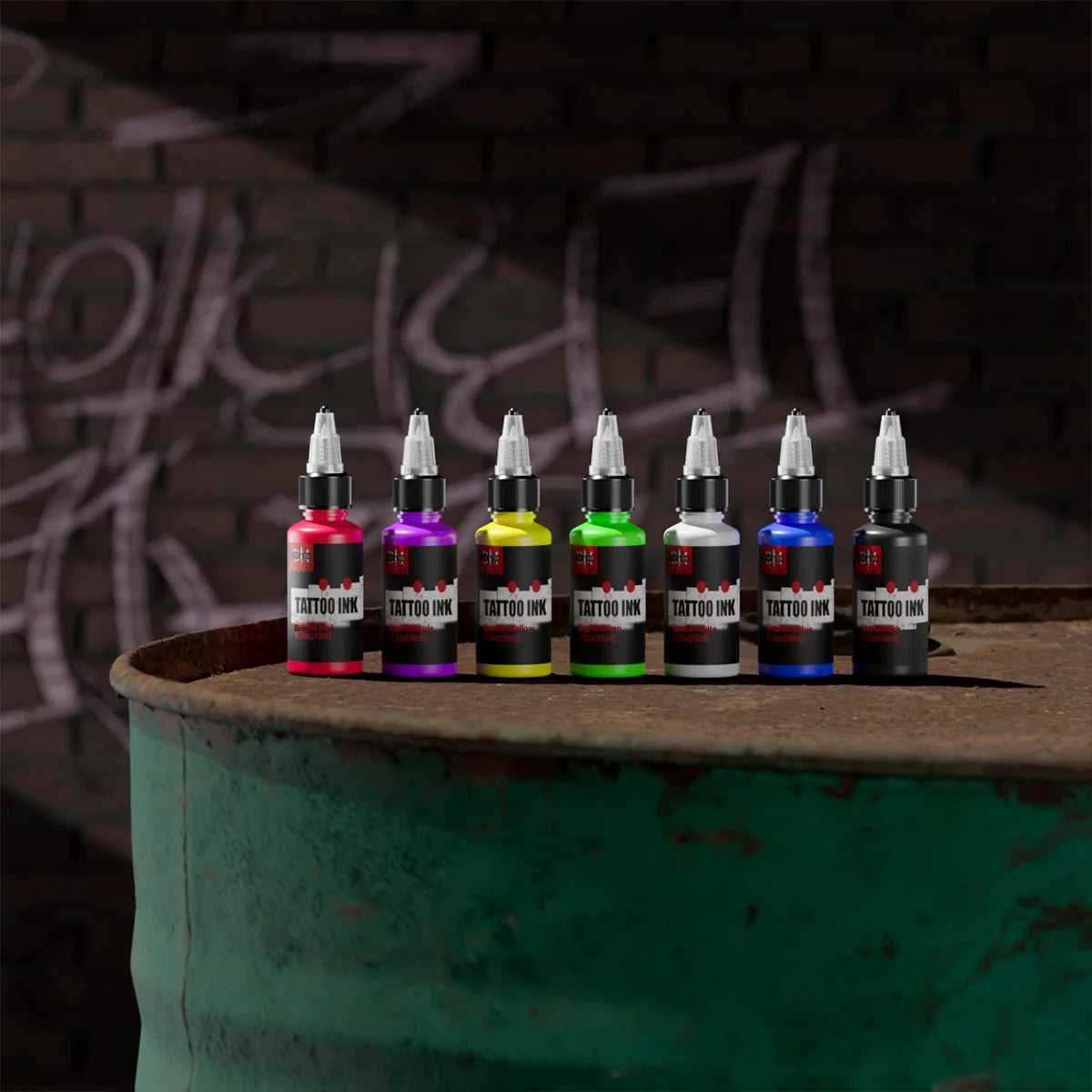 7-Pack 15ml Tattoo Ink Set - 7 Colors Body Art Pigments for Semi-Permanent Makeup & Tattooing