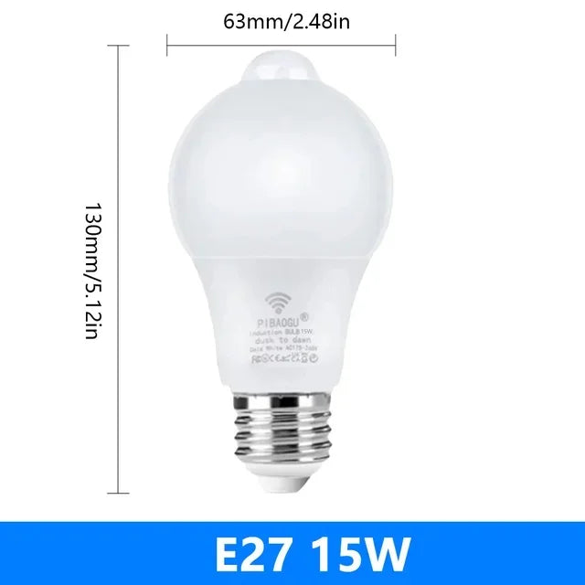 PIR Motion Sensor LED Bulb E27 – 6W/9W/12W/15W/18W/20W AC85-265V Motion-Activated Night Light for Home, Stairway & Garden
