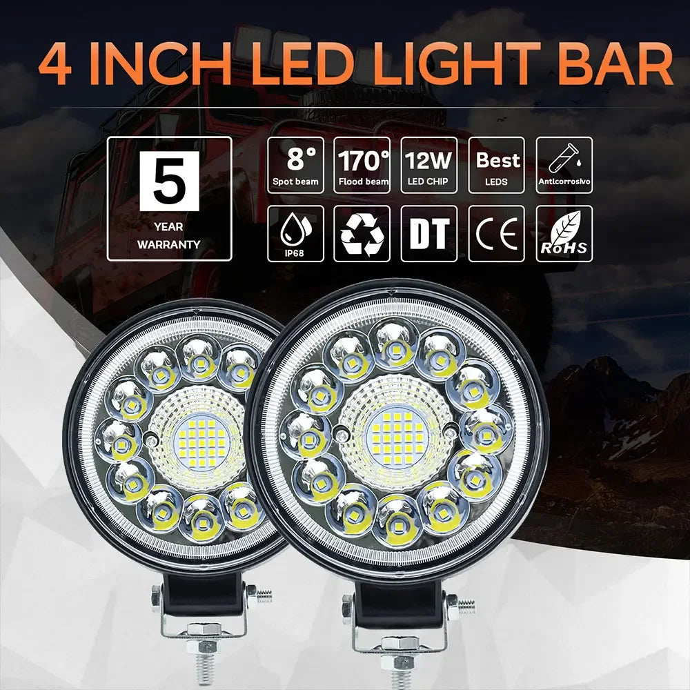 4-Inch (10 cm) LED Work Light - 99W & 123W Round/Square Off-Road Spot Flood Fog Lamp, 12-36V, IP67 - 1/2/4-Pack