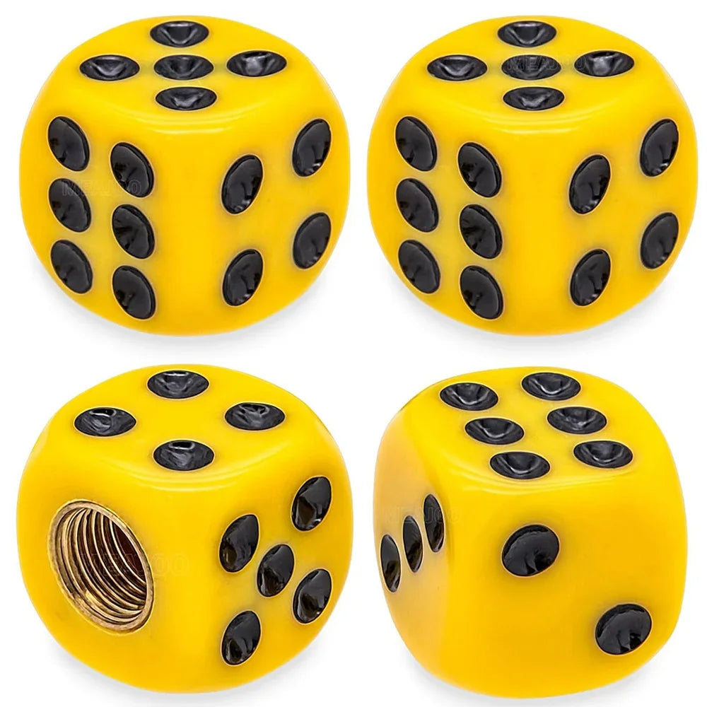 4-Pack Dice Tire Valve Stem Caps – Waterproof Universal Valve Covers for Car Truck Motorcycle Bike, 16 x 16 mm (0.63 x 0.63 in) with 8 mm Thread