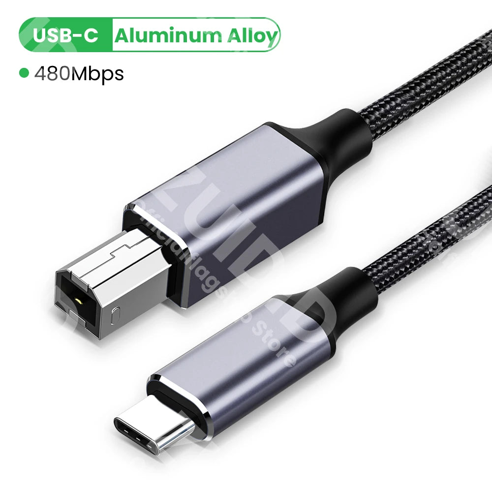 USB Type-C to USB-B 2.0 Printer & Scanner Cable for Laptops and Devices