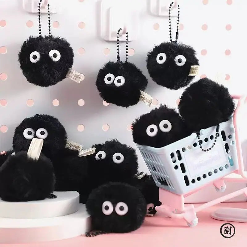 5 or 10-Pack Plush Coal Ball Keychains, Cute Black Cartoon Bag Charms & Pet Toy Accessories