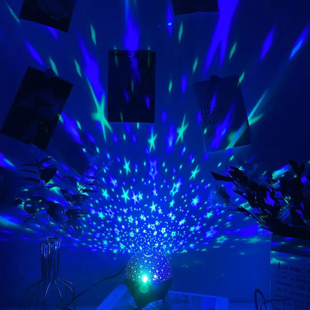 Starry Sky Projector Night Light with Moon Effect 360° Rotating LED Atmosphere Lamp for Kids Bedroom, Party & Birthday Gift