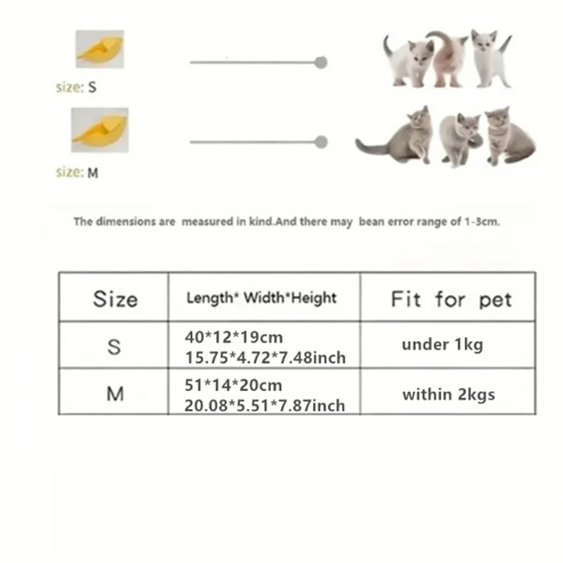 Banana-Shaped Plush Pet Bed – Cozy Cat & Small Dog House, Small (40×12×19 cm / 15.7×4.7×7.5 in) & Medium (51×14×20 cm / 20.1×5.5×7.9 in) – Yellow, Pink, Beige, Green