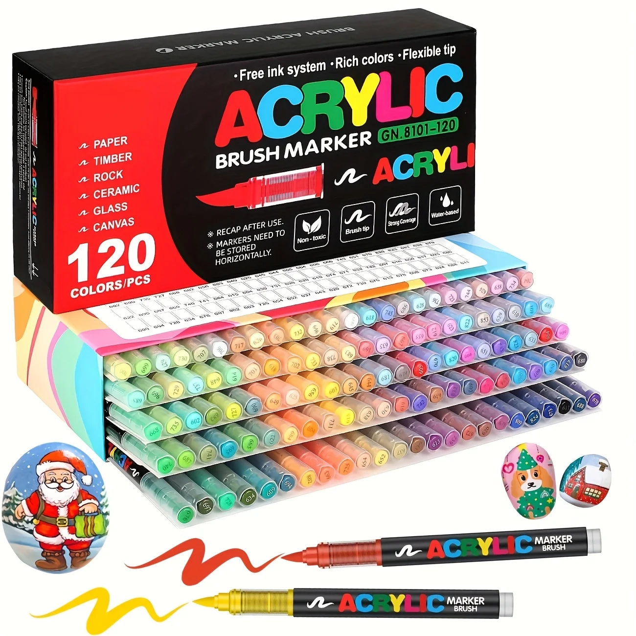 Acrylic Paint Pens Brush Tip - 12–120 Colors for Rock Painting, Wood, Canvas, Stone & DIY Crafts