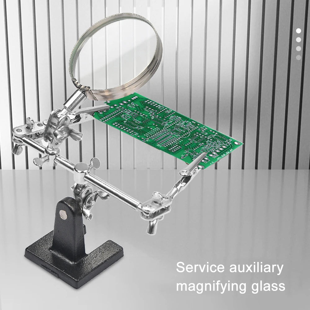 Adjustable Third Hand Soldering Stand with LED Magnifying Glass and Clamps — Desktop Helping Hand for Electronics Repair