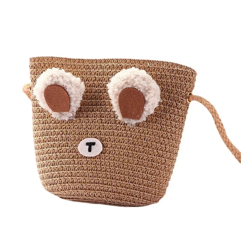 Girls Daisy Straw Mini Messenger Bag, Kids Shoulder Handbag with Coin Purse